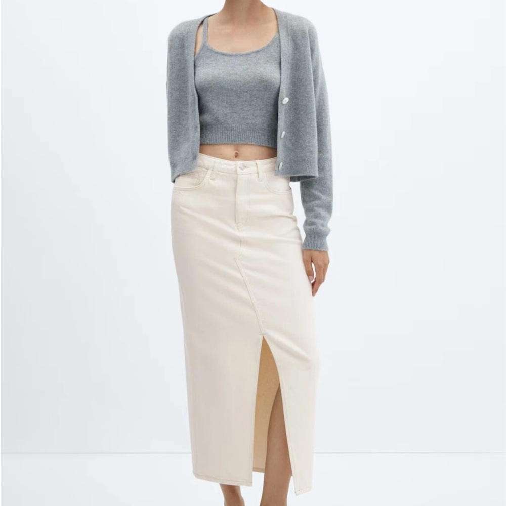 Cream Slit Denim Skirt
